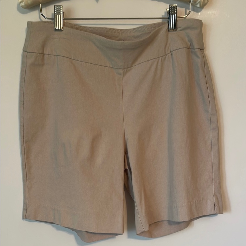 Dana Buchanan Tan Bermuda Shorts with Tailored Flat Front